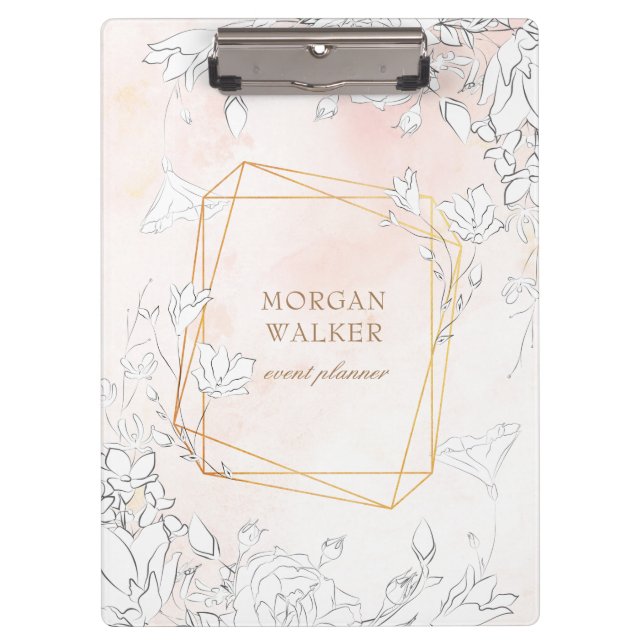 modern subtle blush floral monogram  clipboard (Front)