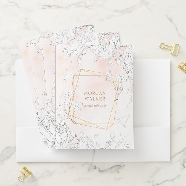 modern subtle blush floral monogram Notebook Pocket Folder (In Situ)