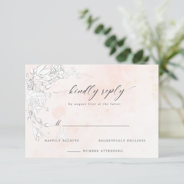 Modern Subtle Blush Floral RSVP Card (Standing Front)