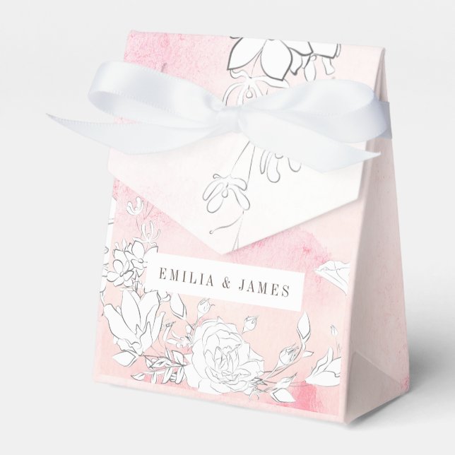 Modern Subtle Blush Floral Wedding Favor Box (Front Side)