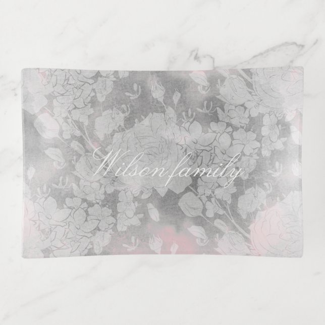 modern subtle roses blush gray Trinket Trays (Front)