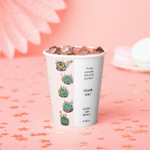 Modern Succulent Cactus Baby Shower Paper Cups