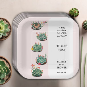 Modern Succulent Cactus Baby Shower Paper Plates