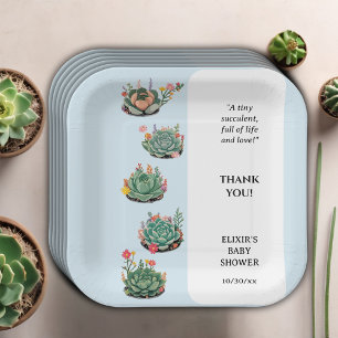 Modern Succulent Cactus Baby Shower Paper Plates
