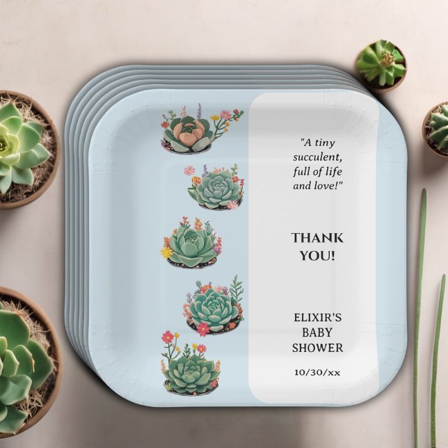Modern Succulent Cactus Baby Shower Paper Plates (Creator Uploaded)