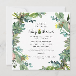 Modern Succulent Cactus Baby Shower Square Invitation