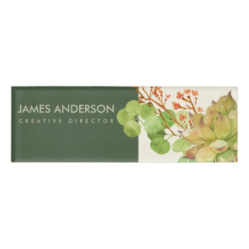 MODERN SUCCULENT CACTUS ORANGE FLORAL WATERCOLOR NAME TAG