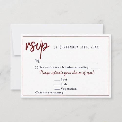Modern Succulent Floral Wedding Menu Choice RSVP - Modern Script Green and Red Succulent Floral Wedding rsvp card. Wedding rsvp card with a menu choice for a wedding. Spring or summer wedding menu choice card - features a photo of green and dark red succulent plant and modern white script. This wedding response card asks your guests what meal they would like at your reception and the number of menus. You can change the details on the card to fit your need. Great for a rustic, floral and country wedding.