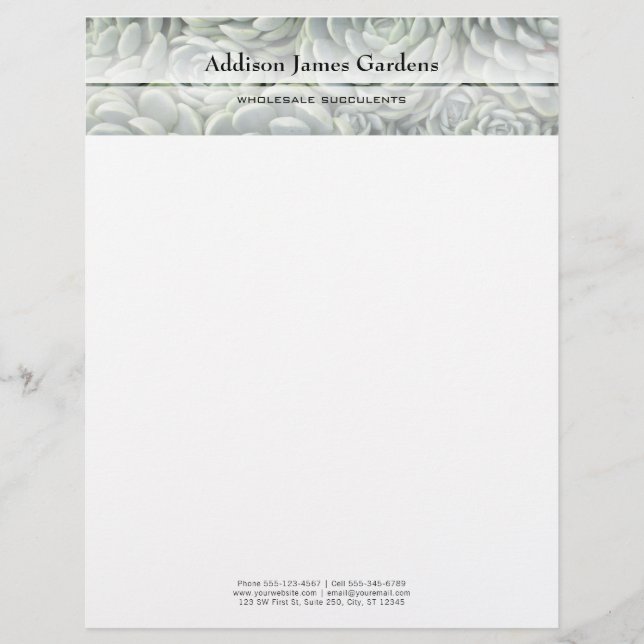 Modern Succulent Garden Nursery Green Botanicals Letterhead (Front)