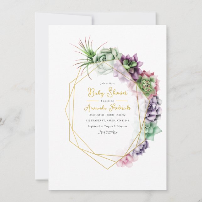 Modern Succulent Geometric Baby Shower Invitation (Front)