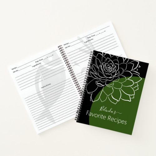 Modern Succulent Green Personalized Recipe Book