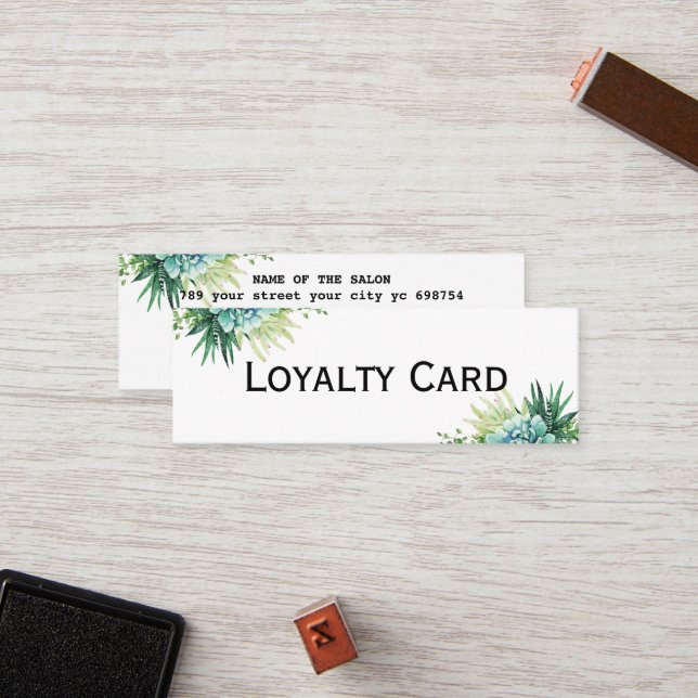 Modern Succulent Salon Loyalty Card Template (Front/Back In Situ)