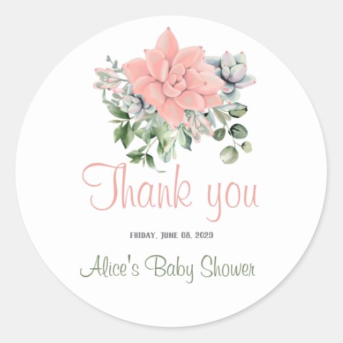 Modern Succulent Watercolor Botanical Green Coral Classic Round Sticker