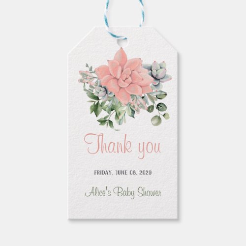 Modern Succulent Watercolor Botanical Green Coral Gift Tags