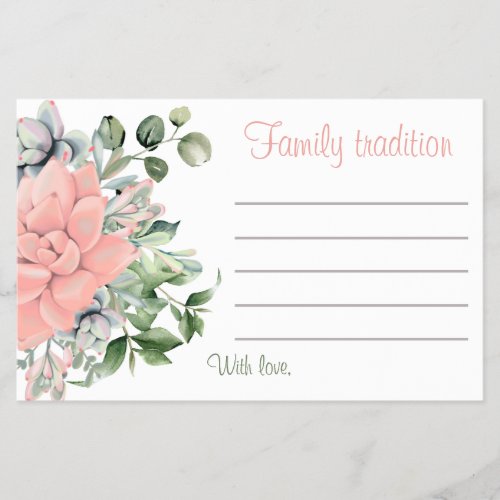 Modern Succulent Watercolor Coral Family Tradition Flyer