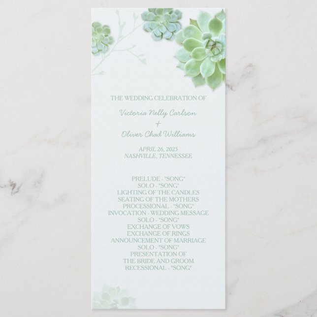 Modern Succulents Cactus Wedding Program (Front)