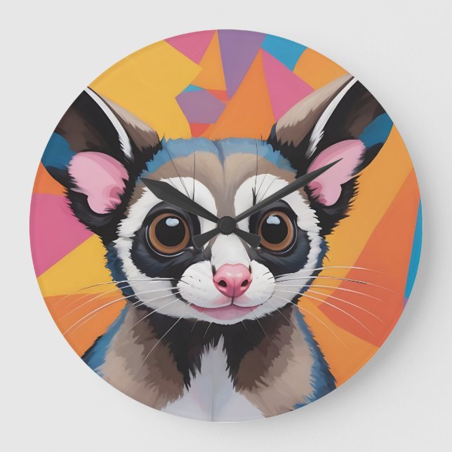 Modern Sugar Glider Abstract and Colorful Large Clock (Front)