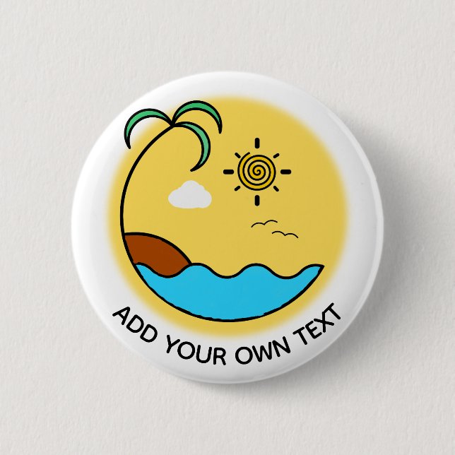 Modern Summer Beach Emblem Art Custom Text Button (Front)