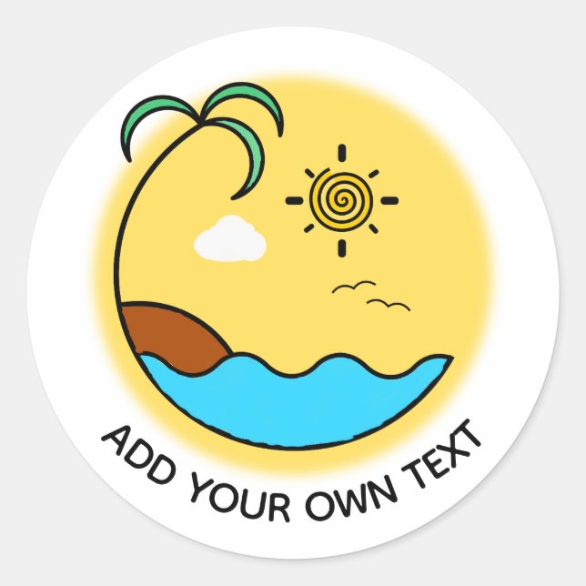 Modern Summer Beach Emblem Art Custom Text Classic Round Sticker (Front)