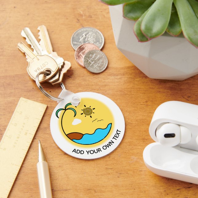 Modern Summer Beach Emblem Art Custom Text Keychain (Desk)