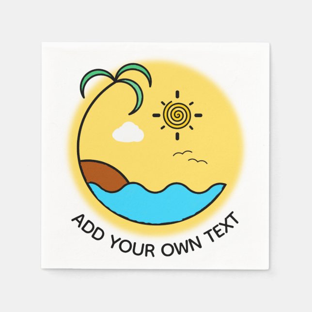 Modern Summer Beach Emblem Art Custom Text Napkins (Front)