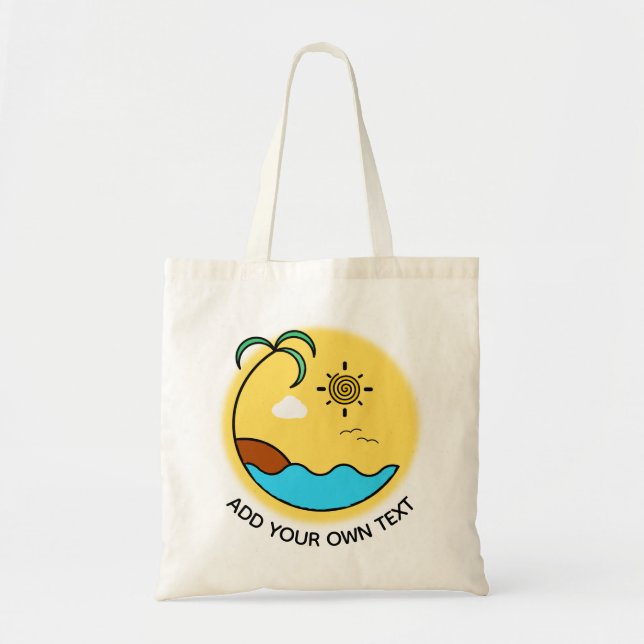 Modern Summer Beach Emblem Art Custom Text Tote Bag (Front)