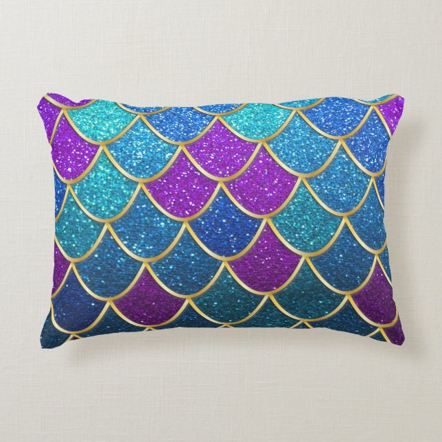 Modern Summer Beach House Mermaid Glitter Pattern Accent Pillow (Front)