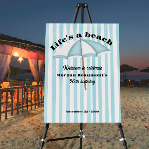 Modern Summer Beach Party Stripes 50th Birthday Foam Board