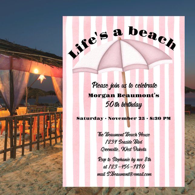 Modern Summer Beach Party Stripes 50th Birthday Invitation (Creator Uploaded)