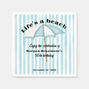 Modern Summer Beach Party Stripes 50th Birthday Napkins