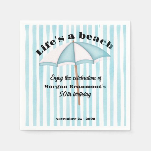 Modern Summer Beach Party Stripes 50th Birthday Napkins