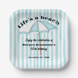 Modern Summer Beach Party Stripes 50th Birthday Paper Plates