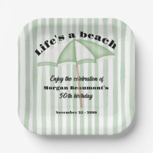 Modern Summer Beach Party Stripes 50th Birthday Paper Plates