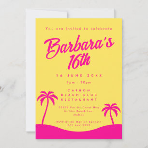 Modern Summer Beach Yellow Pink Sweet 16 Invitation