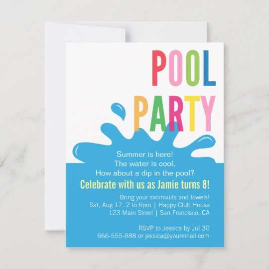 Modern Summer Birthday Pool Party Invitations | Zazzle.com