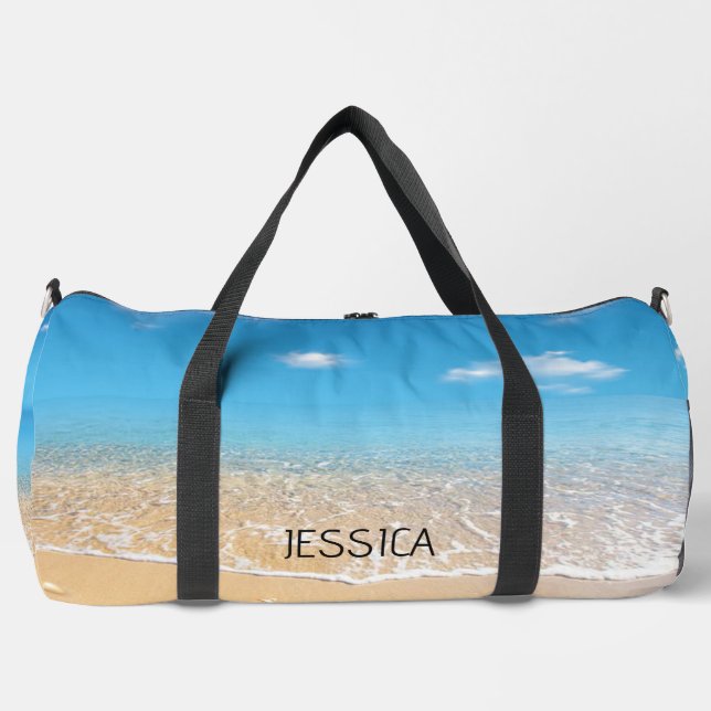 Modern Summer Blue Ocean Beach Duffle Bag (Front)