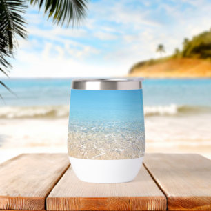 Modern Summer Blue Ocean Beach Thermal Wine Tumbler