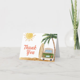Modern Summer Boho Surf Beach Van Baby Shower Letterpress Thank You Card