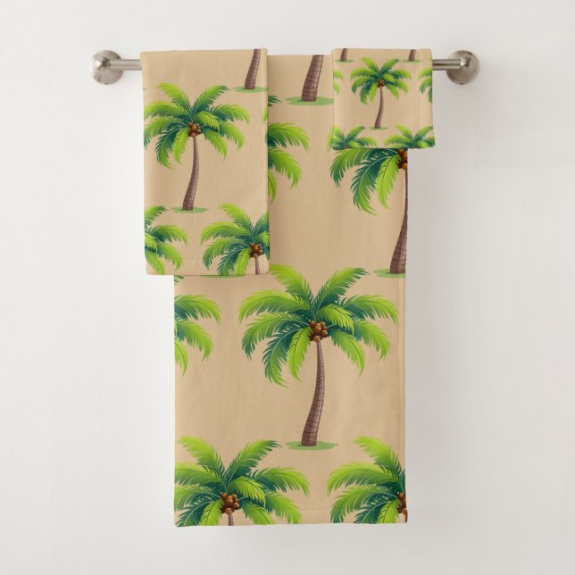 Modern Summer Botanical Palm Trees on Beige Bath Towel Set (Insitu)