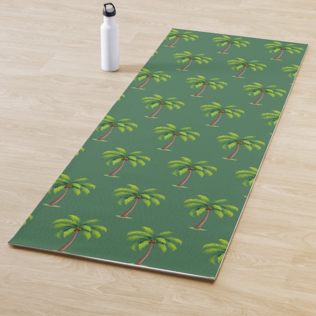 Modern Summer Botanical Palm Trees on Green Yoga Mat (In Situ)