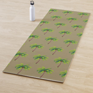 Modern Summer Botanical Palm Trees on Lucky Beige Yoga Mat