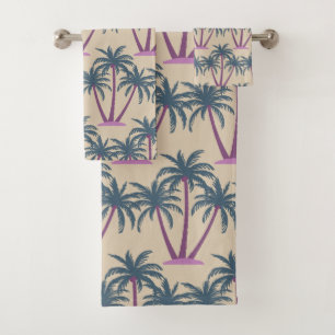 Modern Summer Botanical Three Palm Trees on Beige Bath Towel Set