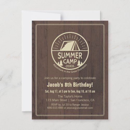 Modern Summer Camping Birthday Party Invitations