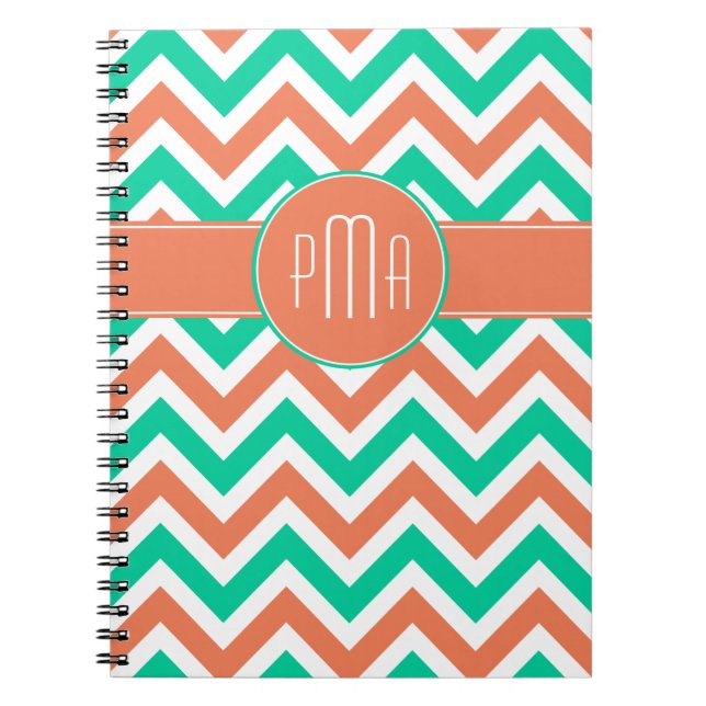 Modern Summer Chevron Stripes Monogram Notebook (Front)