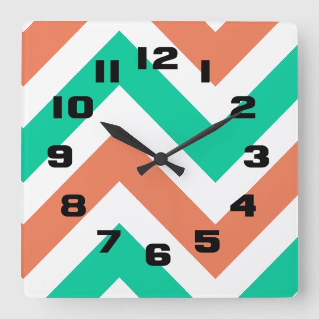 Modern Summer Chevron Stripes Pattern Square Wall Clock (Front)