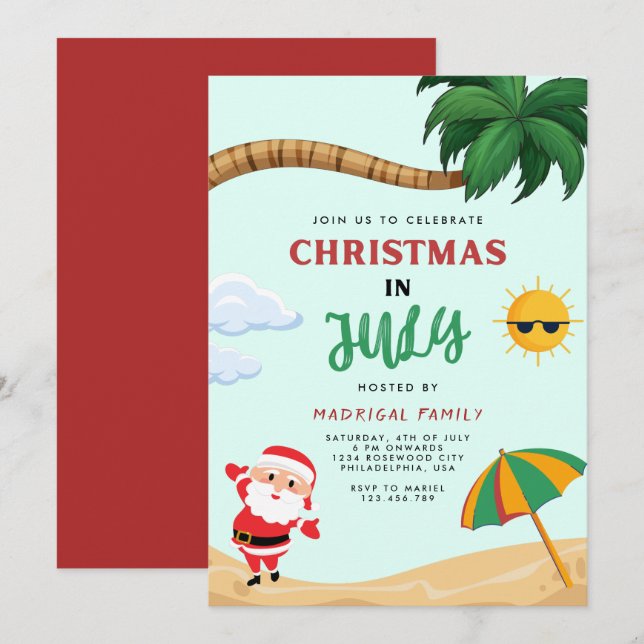 Modern Summer Christmas in July Party Invitation (Front/Back)