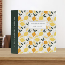 Modern Summer Citrus Lemon Pattern Personalized 3 Ring Binder