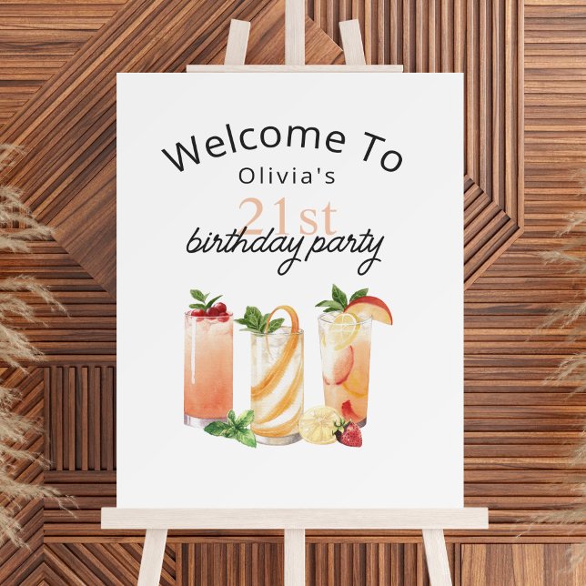 Modern Summer Cocktails 21st Birthday Party Foam Board (Creator Uploaded)