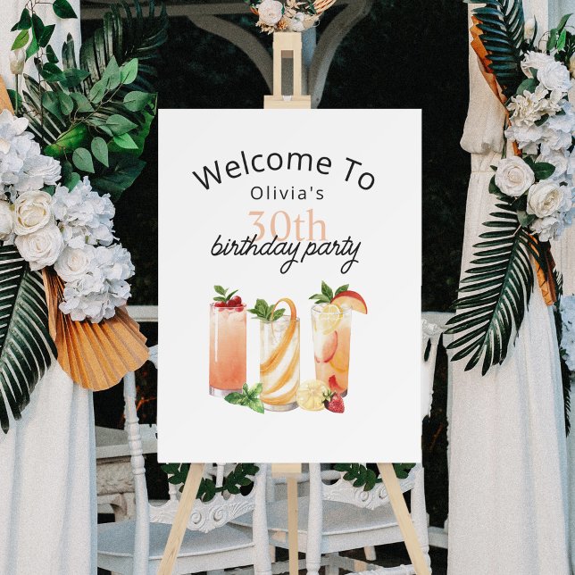 Modern Summer Cocktails 30th Birthday Party Foam Board (Personalize this party sign for any age celebration!)