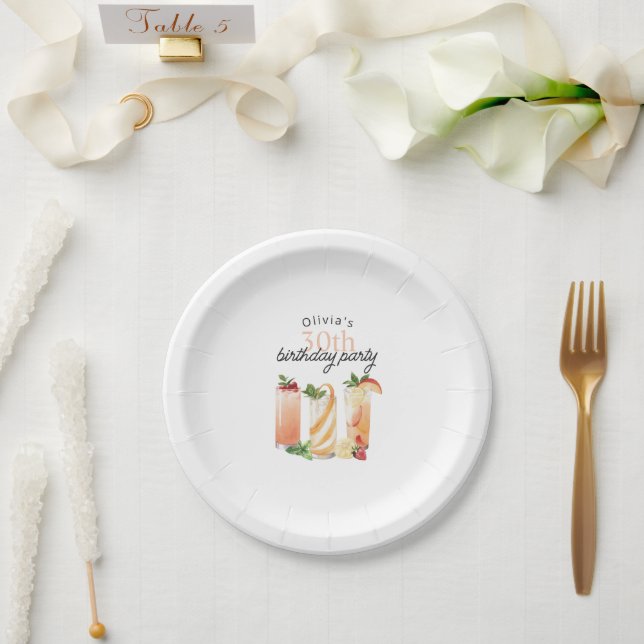 Modern Summer Cocktails 30th Birthday Party Paper Plates (Wedding)